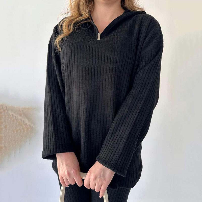 💥Women's Cozy Ribbed Knit Two-Piece Set with Slit-Leg Pants💕