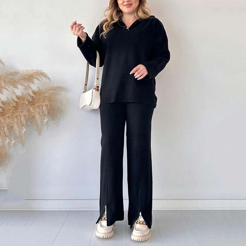 💥Women's Cozy Ribbed Knit Two-Piece Set with Slit-Leg Pants💕