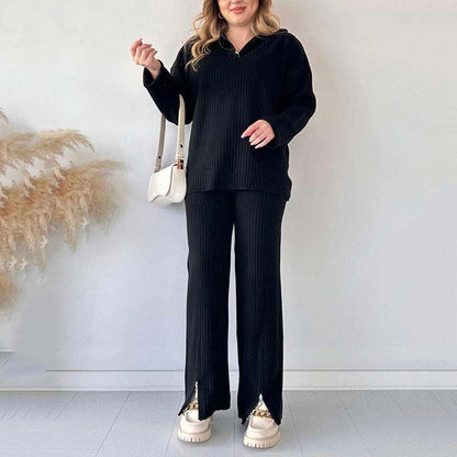 💥Women's Cozy Ribbed Knit Two-Piece Set with Slit-Leg Pants💕