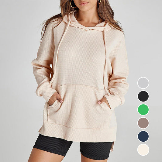 💥Hot Sales - 49% OFF✨Women's Casual Long Sleeve Waffle Knit Hoodie with Side Slits