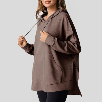 💥Hot Sales - 49% OFF✨Women's Casual Long Sleeve Waffle Knit Hoodie with Side Slits