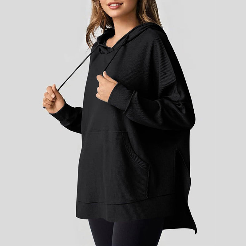 💥Hot Sales - 49% OFF✨Women's Casual Long Sleeve Waffle Knit Hoodie with Side Slits