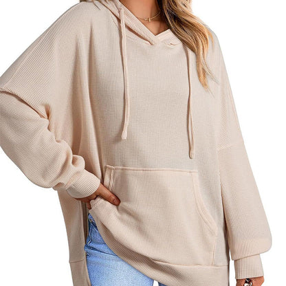 💥Hot Sales - 49% OFF✨Women's Casual Long Sleeve Waffle Knit Hoodie with Side Slits