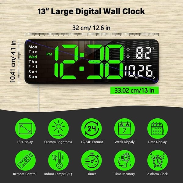 🕐💡49% OFF! ⌚16" Large Digital Clock with Temperature, Date, Auto DST, Night Light, Auto Brightness Dimmer – Smart Display for Every Room