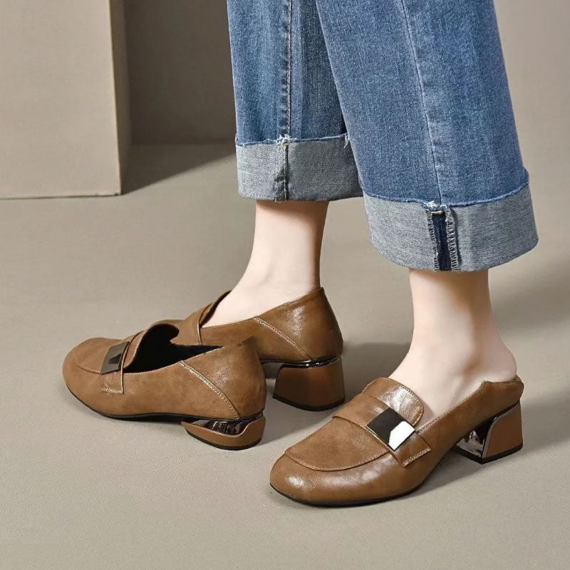 🌟Women's Round Toe Chunky Heel Flat Shoes