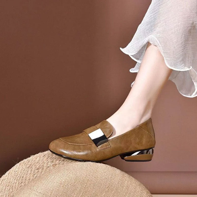 🌟Women's Round Toe Chunky Heel Flat Shoes