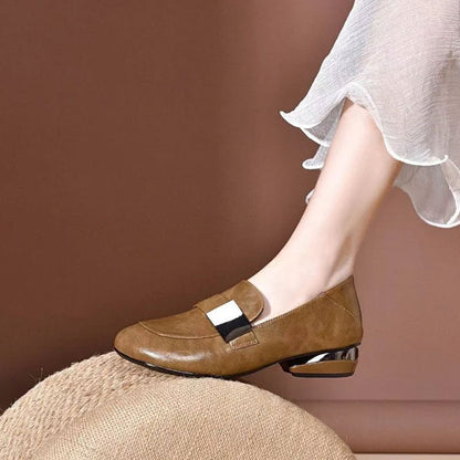 🌟Women's Round Toe Chunky Heel Flat Shoes