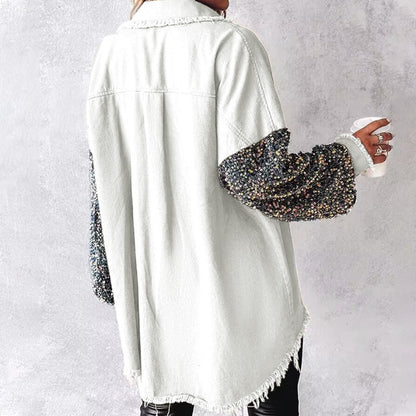 💥Limit Time 49% OFF💕Women's Trendy Sequin Patchwork Coat with Raw Hem