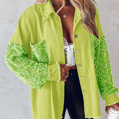 💥Limit Time 49% OFF💕Women's Trendy Sequin Patchwork Coat with Raw Hem
