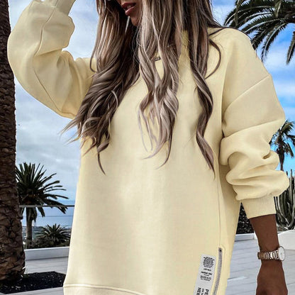 ✨Long Sleeve Pullover Zipper Slit Casual Sweatshirt Dress