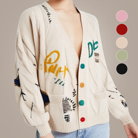 💥Limit Time 49% OFF✨Women's V-Neck Embroidered Sweater with Buttons