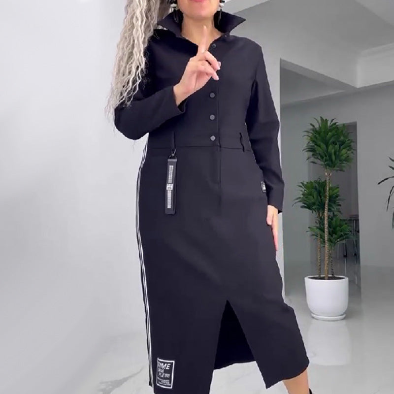 🔥Hot Sales - 49% OFF🎉Women's Long Sleeve Button-Down Slit Dress
