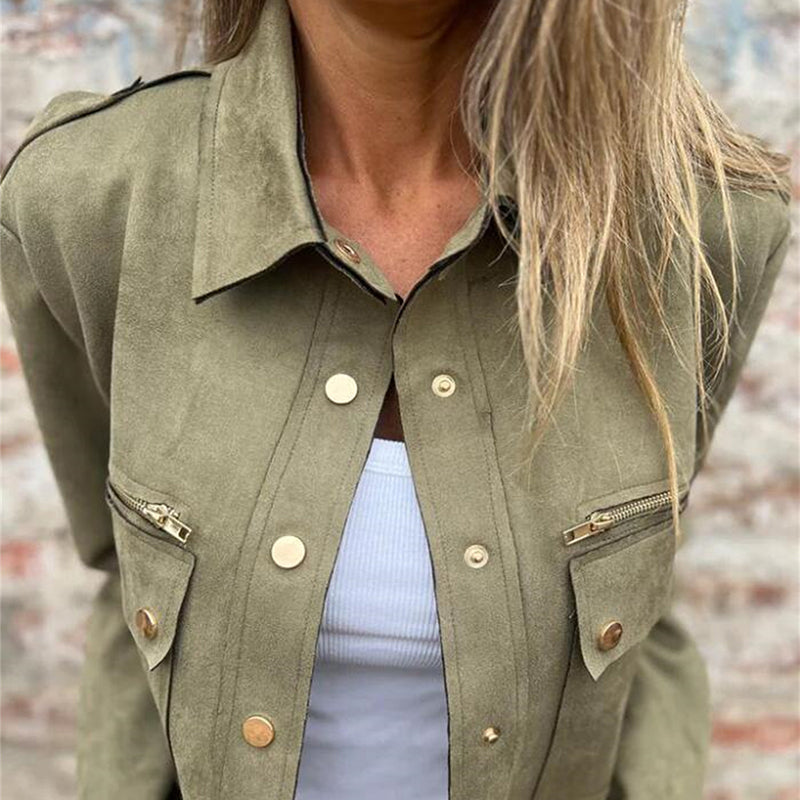 💥Limit Time 49% OFF🎉Women's Faux Suede Button-Down Utility Jacket