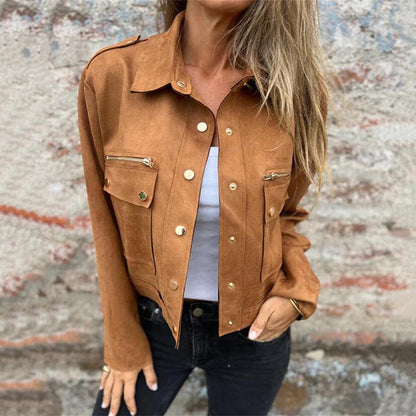 💥Limit Time 49% OFF🎉Women's Faux Suede Button-Down Utility Jacket