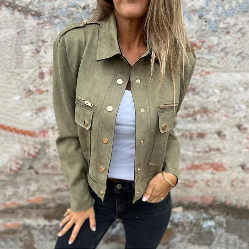 💥Limit Time 49% OFF🎉Women's Faux Suede Button-Down Utility Jacket