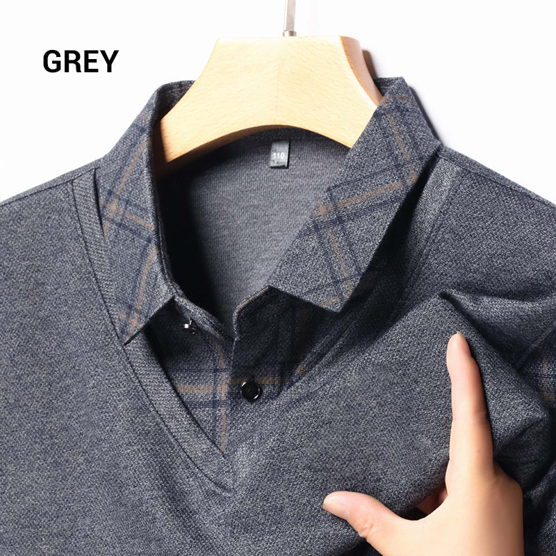 💥Hot Sale🍂Men's Faux Two Piece Lapel Long-Sleeve Tops
