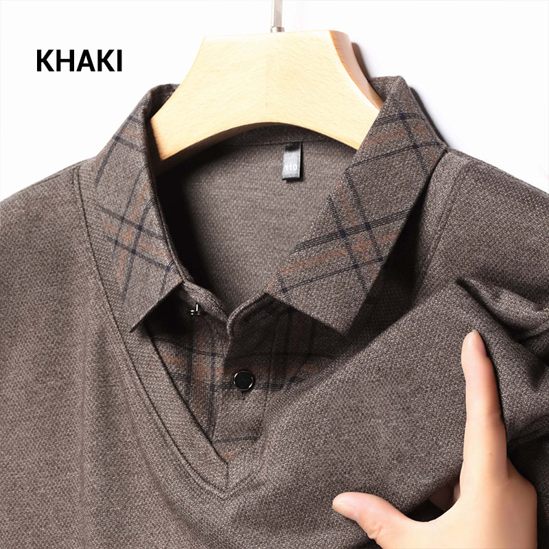 💥Hot Sale🍂Men's Faux Two Piece Lapel Long-Sleeve Tops