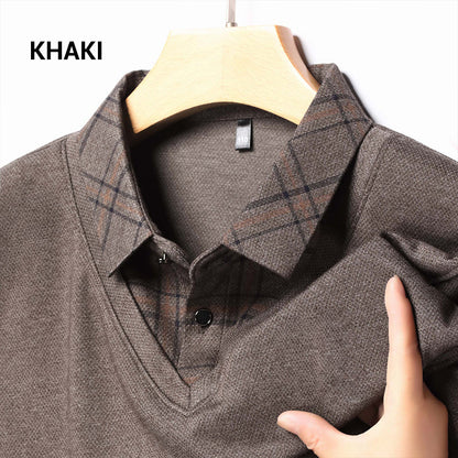 💥Hot Sale🍂Men's Faux Two Piece Lapel Long-Sleeve Tops