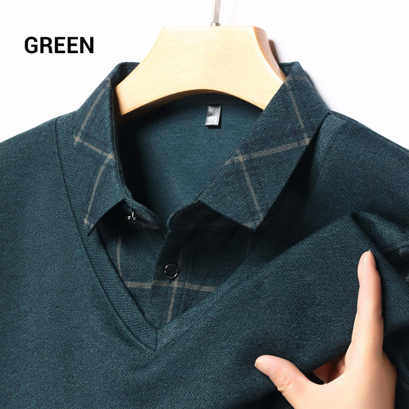 💥Hot Sale🍂Men's Faux Two Piece Lapel Long-Sleeve Tops