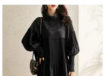 🎀HOT SALE 49% OFF🍂Plus Size Solid Color Lantern Sleeve Knit Dress