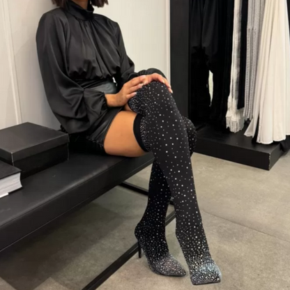 💥Hot Sales - 49% OFF✨Women’s Sparkly Faux Diamonds Over-the-Knee Boots👠