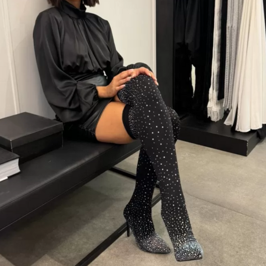 💥Hot Sales - 49% OFF✨Women’s Sparkly Faux Diamonds Over-the-Knee Boots👠