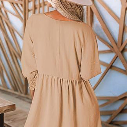 💕Round Neck Dress with 3/4 Sleeves