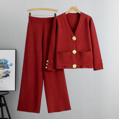 💥Limit Time 49% OFF🎉Gold Button Soft Knit Trouser Co-Ord
