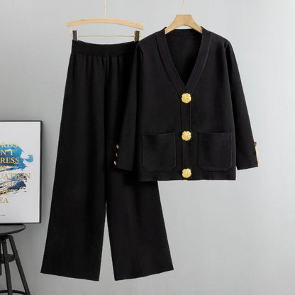 💥Limit Time 49% OFF🎉Gold Button Soft Knit Trouser Co-Ord
