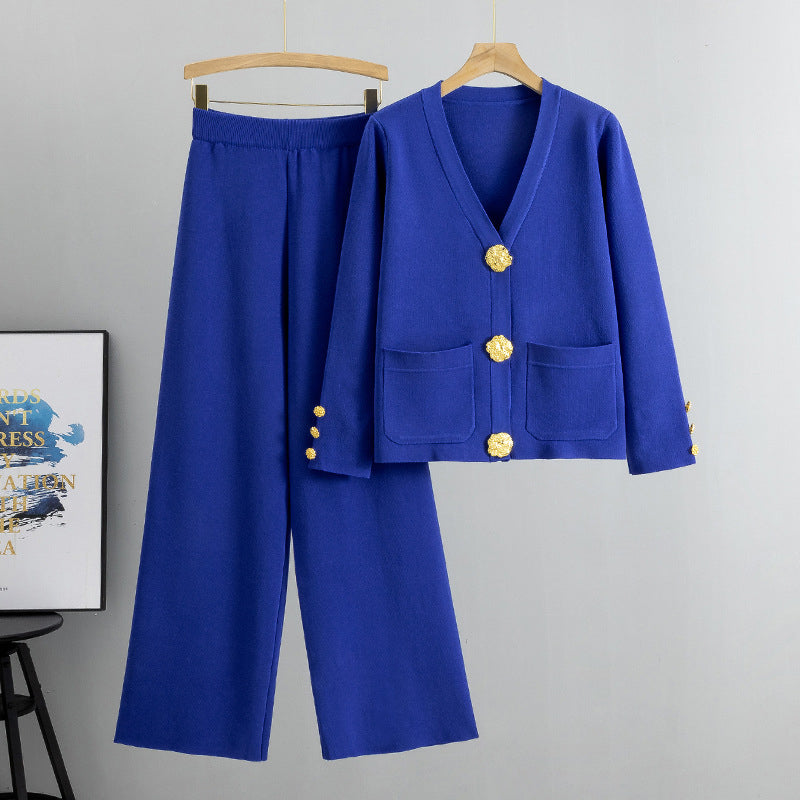 💥Limit Time 49% OFF🎉Gold Button Soft Knit Trouser Co-Ord