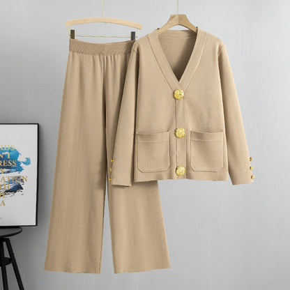 💥Limit Time 49% OFF🎉Gold Button Soft Knit Trouser Co-Ord