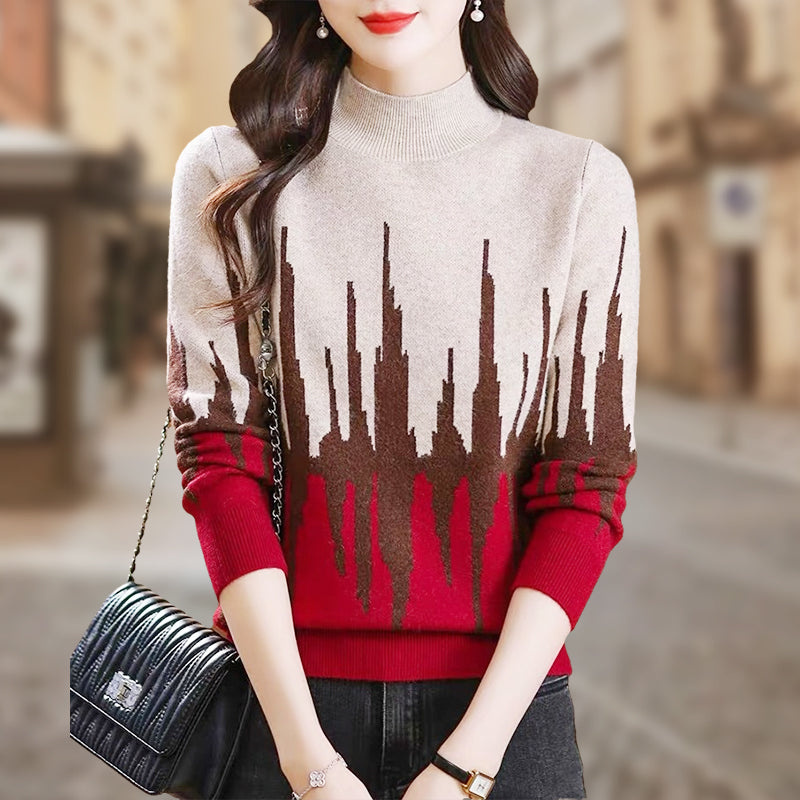💥Colorblocked Fashion Casual Mockneck Knit Top💕