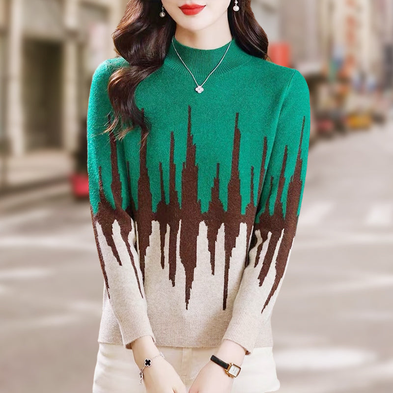 💥Colorblocked Fashion Casual Mockneck Knit Top💕
