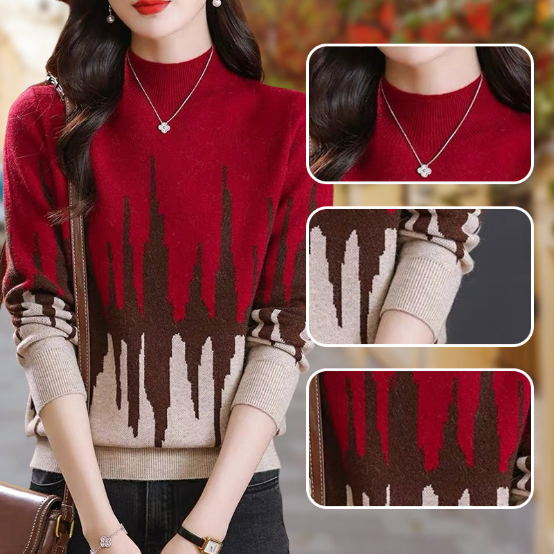 💥Colorblocked Fashion Casual Mockneck Knit Top💕