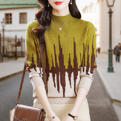 💥Colorblocked Fashion Casual Mockneck Knit Top💕