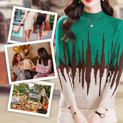 💥Colorblocked Fashion Casual Mockneck Knit Top💕