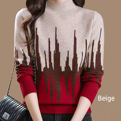 💥Colorblocked Fashion Casual Mockneck Knit Top💕