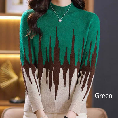 💥Colorblocked Fashion Casual Mockneck Knit Top💕