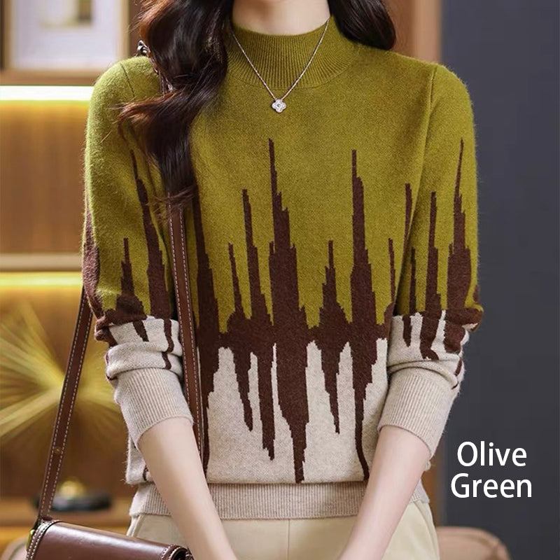 💥Colorblocked Fashion Casual Mockneck Knit Top💕