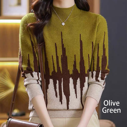 💥Colorblocked Fashion Casual Mockneck Knit Top💕