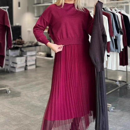 💃2025 New Arrival Pre-Sale✨Women's Casual Patchwork Pleated Sweatshirt Dress