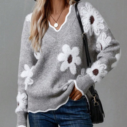 💃LAST DAY 50% OFF✨🍂Women's Floral Pattern Scallop Trim Sweater