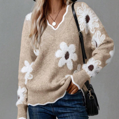 💃LAST DAY 50% OFF✨🍂Women's Floral Pattern Scallop Trim Sweater