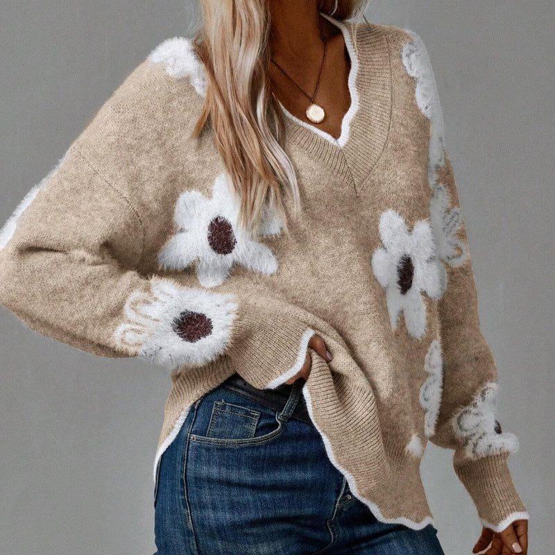 💃LAST DAY 50% OFF✨🍂Women's Floral Pattern Scallop Trim Sweater