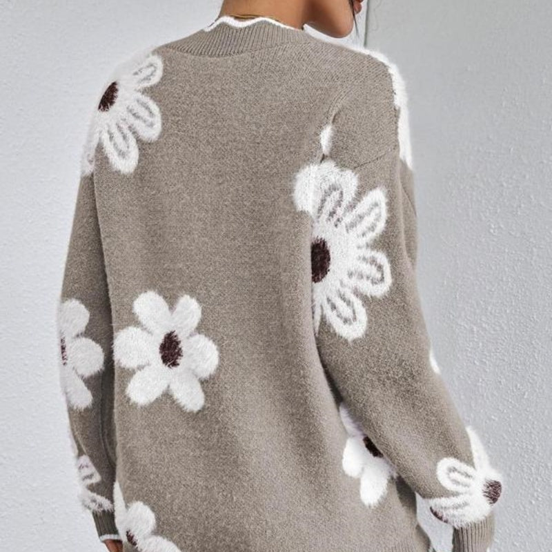 💃LAST DAY 50% OFF✨🍂Women's Floral Pattern Scallop Trim Sweater