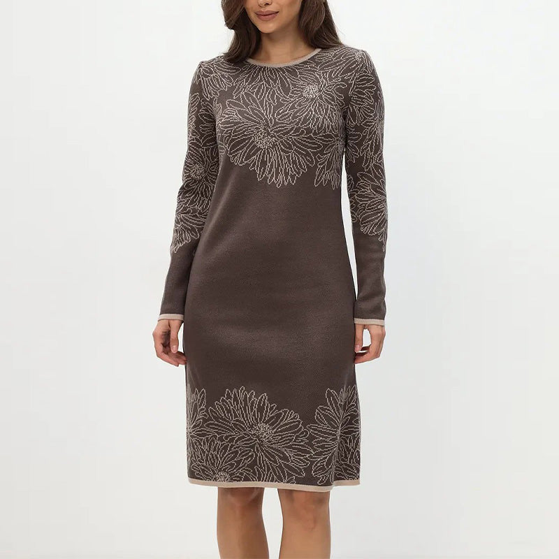 💃2025 New Arrival Pre-Sale✨Printed Straight Long Sleeve Crew Neck Dress