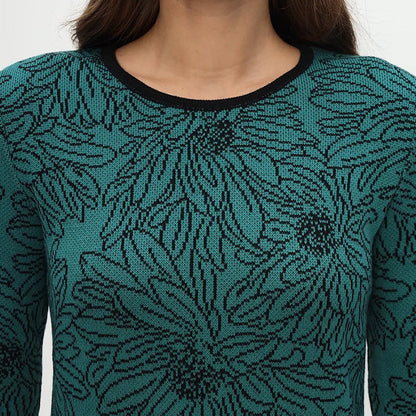 💃2025 New Arrival Pre-Sale✨Printed Straight Long Sleeve Crew Neck Dress