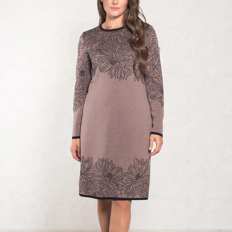💃2025 New Arrival Pre-Sale✨Printed Straight Long Sleeve Crew Neck Dress
