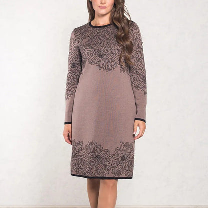 💃2025 New Arrival Pre-Sale✨Printed Straight Long Sleeve Crew Neck Dress