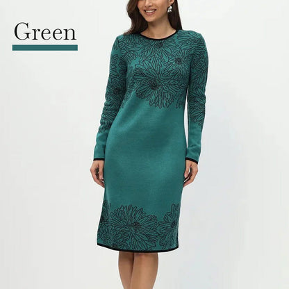 💃2025 New Arrival Pre-Sale✨Printed Straight Long Sleeve Crew Neck Dress